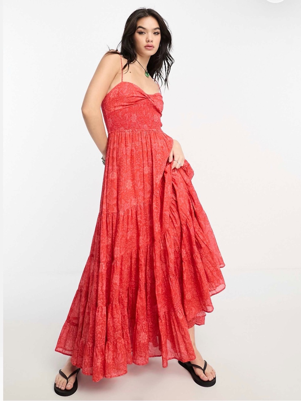 Free People Sundrenched Printed Maxi Dress Size Large Red